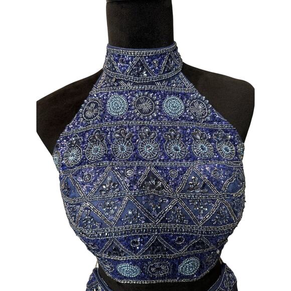 Sherri Hill 2 Piece Chiffon Skirt/Embellished Top Blue Size 6 Style 51296 Formal - Picture 6 of 15